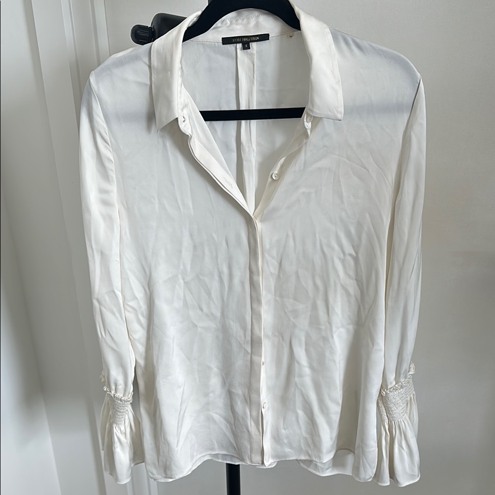 Kobi Halperin White Long Sleeve Button Down Shirt with Notched Collar